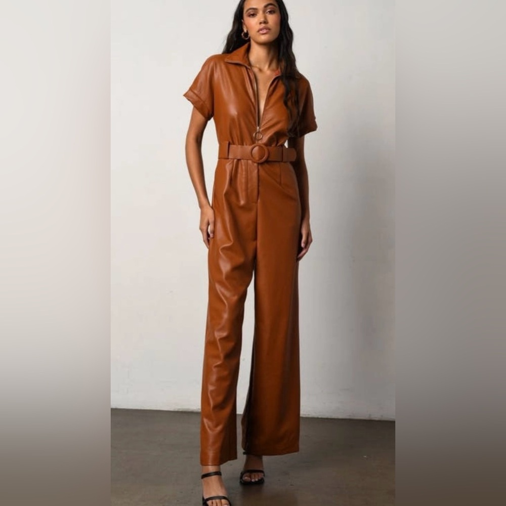 Anthropologie/Hutch Faux Leather  Marty Jumpsuit - Copper NWT Size S Hutch -4